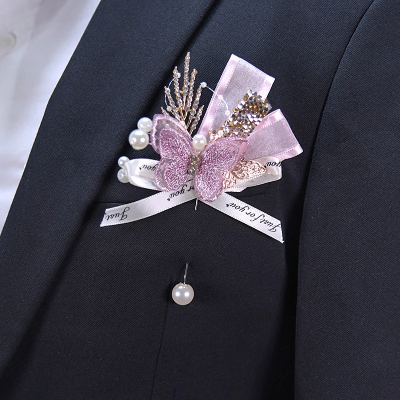 Wedding Supplies Bride and Groom Butterfly Brooch Halloween Gift Christmas Fabric Bow Clothing Accessory Jewelry