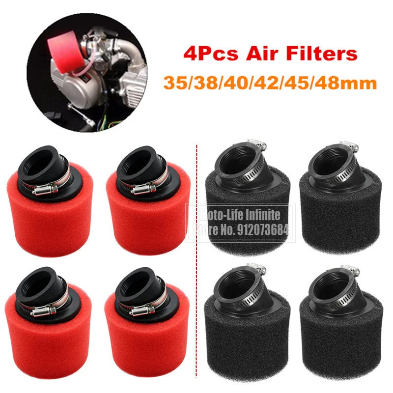 

4Pcs 35/38/40/42/45/48mm Bend Elbow Neck Sponge Universal Motorcycle Air Filters Cleaner Moped For Scooter ATV Pit Dirt Bike