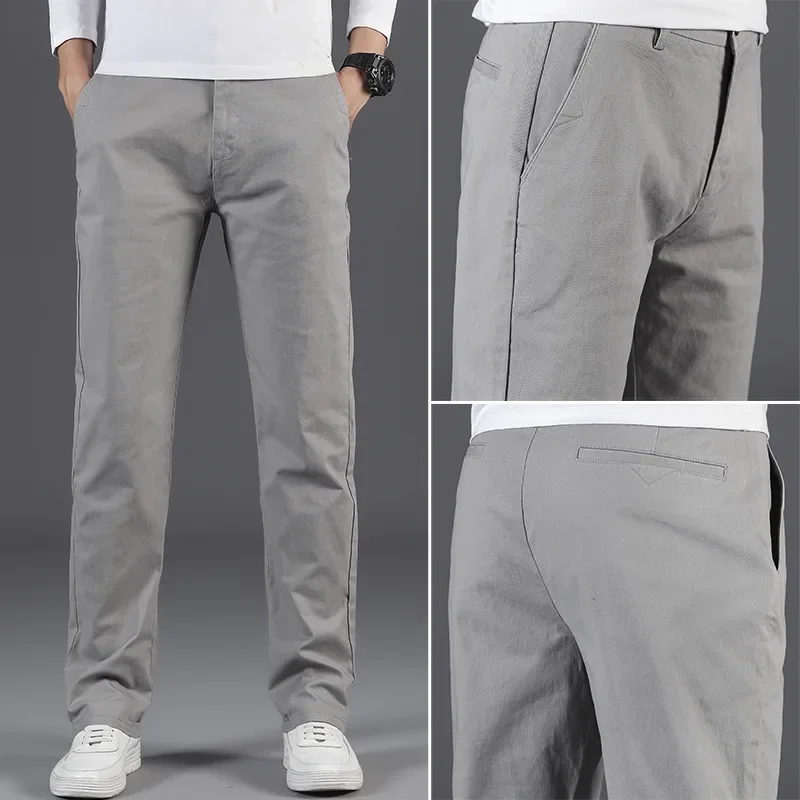WinterFleece-Lined Thickened Men's Casual Pants Straight-Leg Loose-Fit Warm Business Versatile Solid Color Trousers