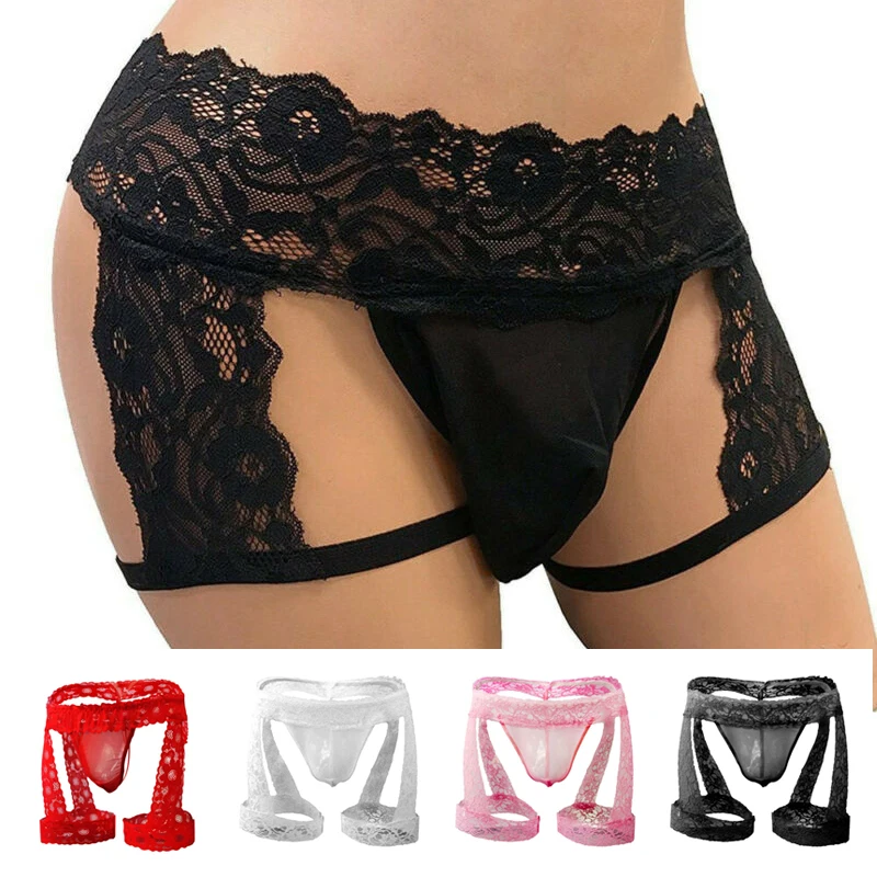 

Men's Sexy Gay Lingerie Briefs Men Panties Erotic Sissy Underwear Lace Thong Enhance Pouch Bikini Hollow Out Briefs Pants Thongs