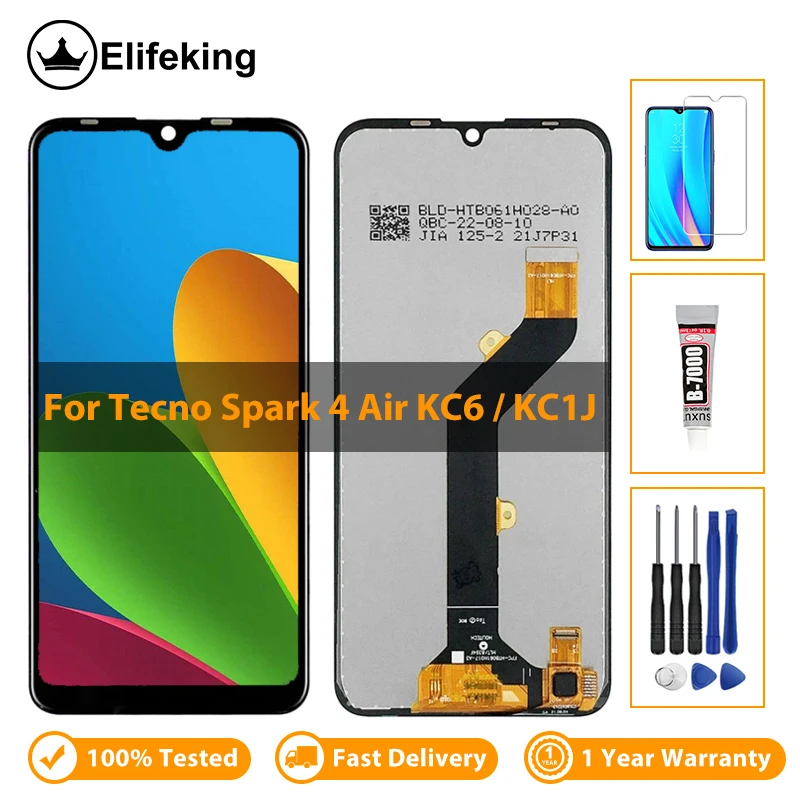 ЖК-дисплей для Tecno Spark 4 Air / KC6 / KC1J дисплей с сенсорным экраном дигитайзер в сборе Замена телефона с бесплатными инструментами 100 тестирование