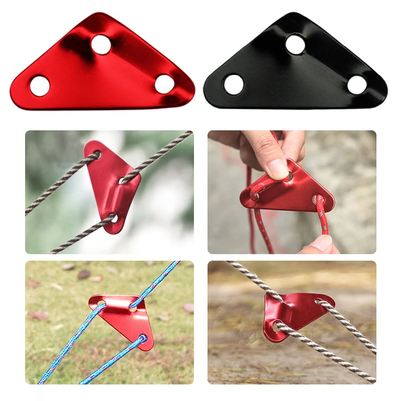 

10pcs Outdoor Camping Tarp Tent Guy Rope Line Tensioner Triangle Shape with 3 Holes Guyline Adjuster Tightener Runners