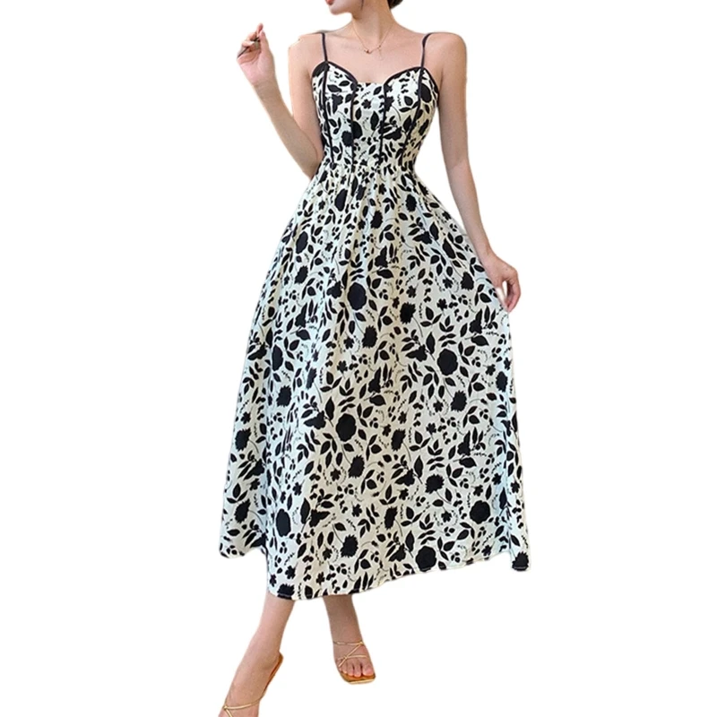 

H9ED Women's Sleeveless Vintage Floral Print Maxi Dress Loose Casual Dress for Holiday Party