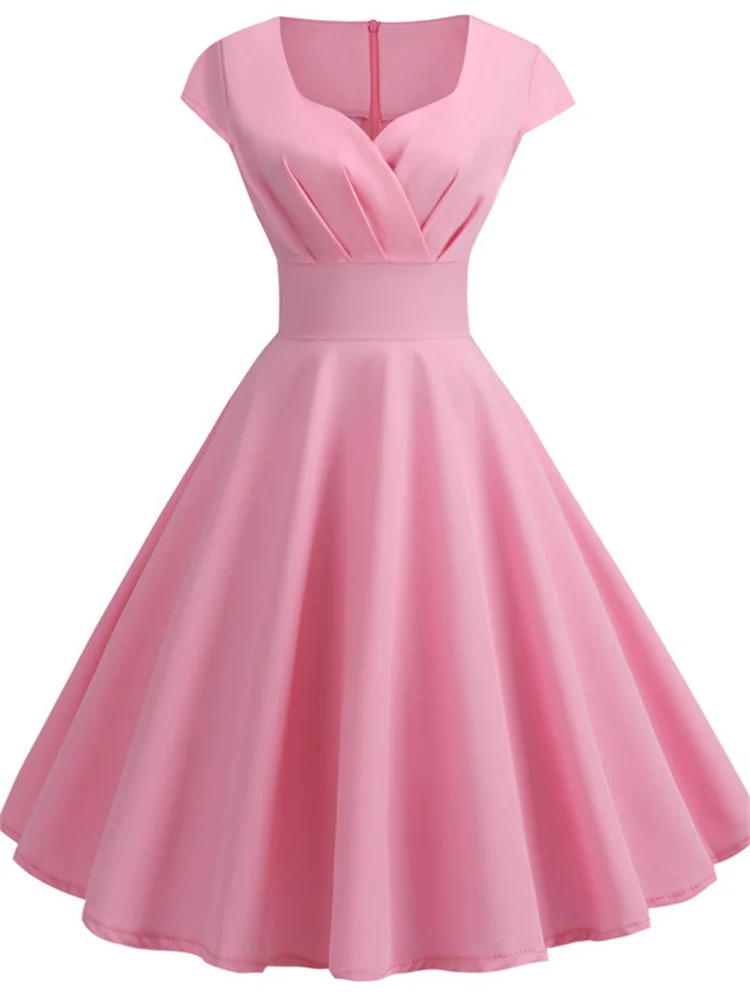 

2022 New Summer Dress Women Hepburn Vintage Rockabilly Pin Up Dresses Robe Femme Casual Retro Elegant Party Midi Sundress Jurken