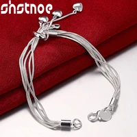 925 sterling silver five solid heart snake chain bracelet for women jewelry fashion wedding engagement party gift