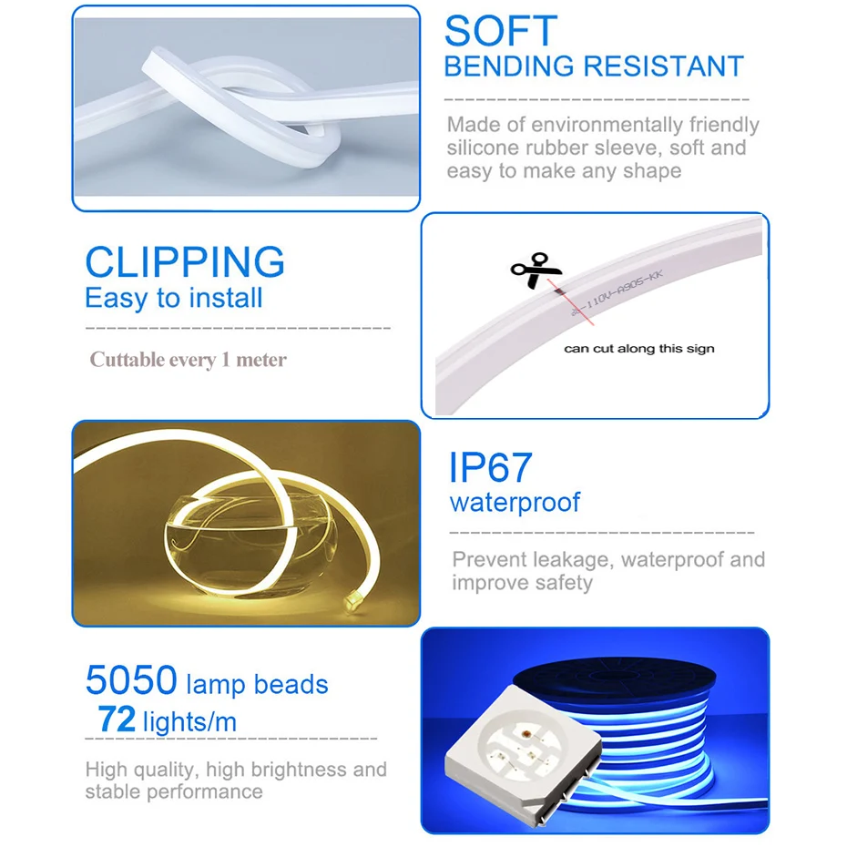 Умная светодиодная неоновая лента Tuya с Wi-Fi водонепроницаесветодиодный