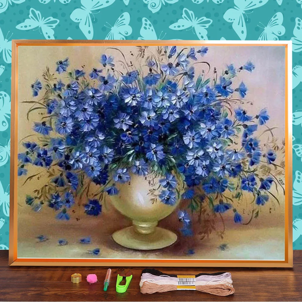 

Цветок васильковый цветок печать 11CT Вышивка крестом полный комплект вышивка DMC нитки живопись Рукоделие Шитье пакет ручной работы