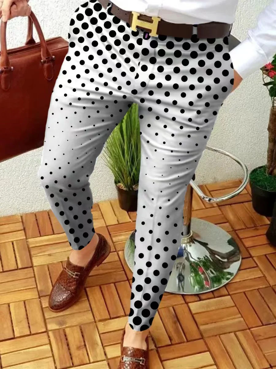 New Fashion Mens Printed Pencil Pants For Mid Waist Button Trouser Male Formal Summer Casual skinny Long Pant 2023