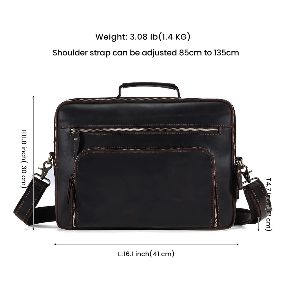 Портфель мужской из кожи Крейзи Хорс, в стиле ретро, брендовая деловая сумка большой вместимости, сумка для компьютера 15,6 дюйма из натуральн...