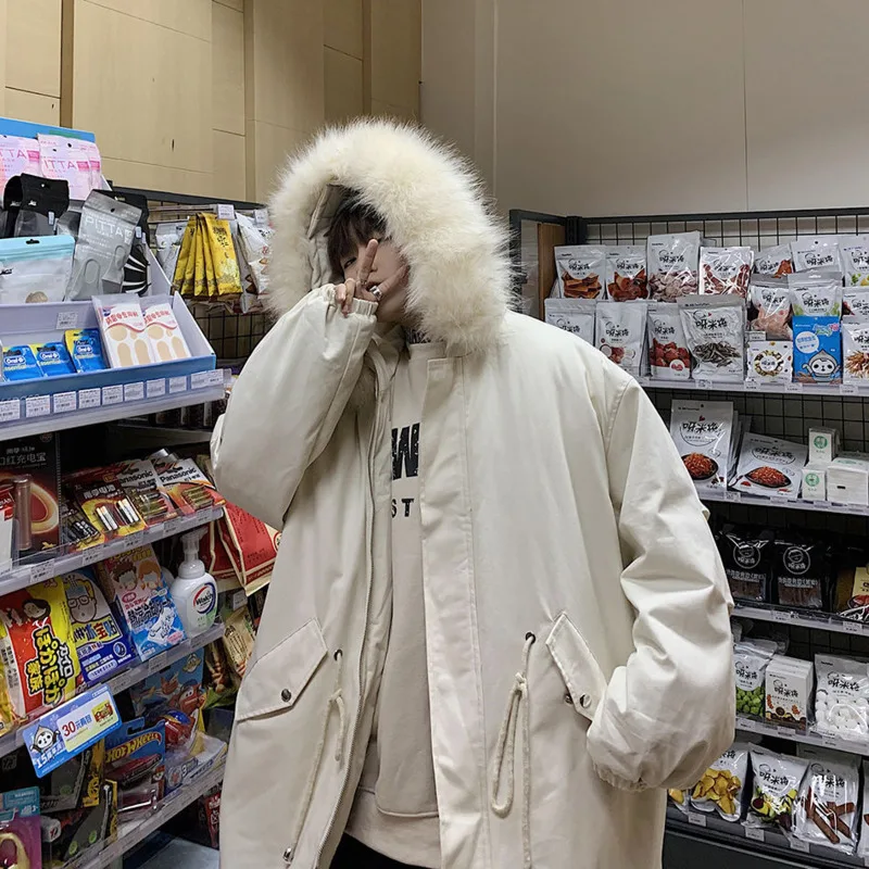 Winter Jacket Men Warm Fashion Casual Fur Collar Hooded Long Coat Men Korean Loose Oversized Down Jacket Mens Parker M-2XL