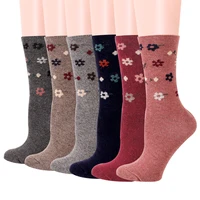 12 pairs winter wool socks for women thermal thick simple flower patterns middle tube ethnic style warm cashmere crew socks