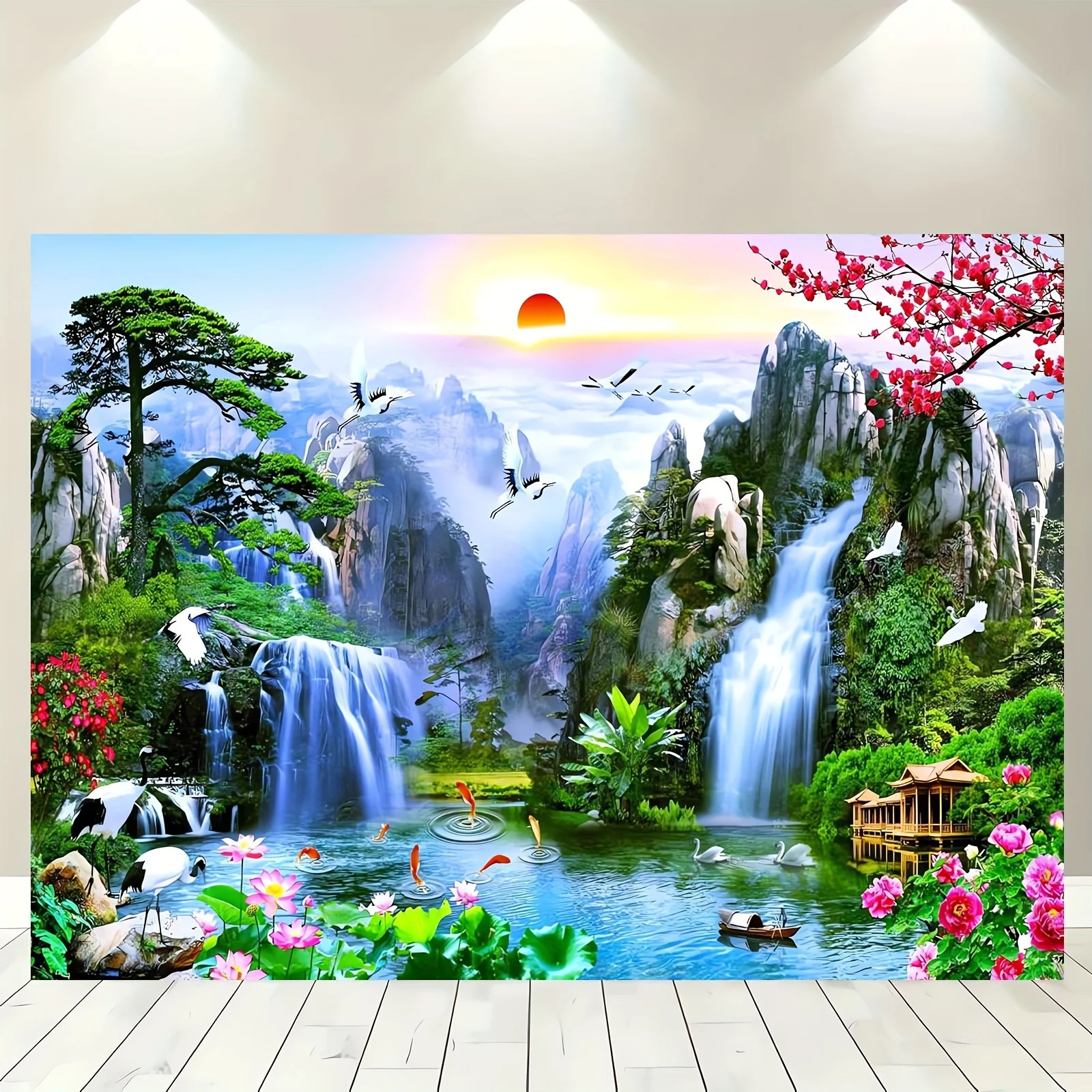 Тканевый фон для фотосъемки с изображением страны чудес горного озера водопад