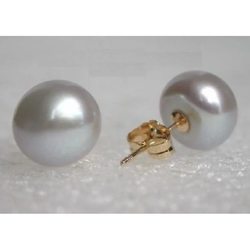 

A pair of natural AAA 10-10.5mm south seas gray pearl earrings 14k/20 Gold