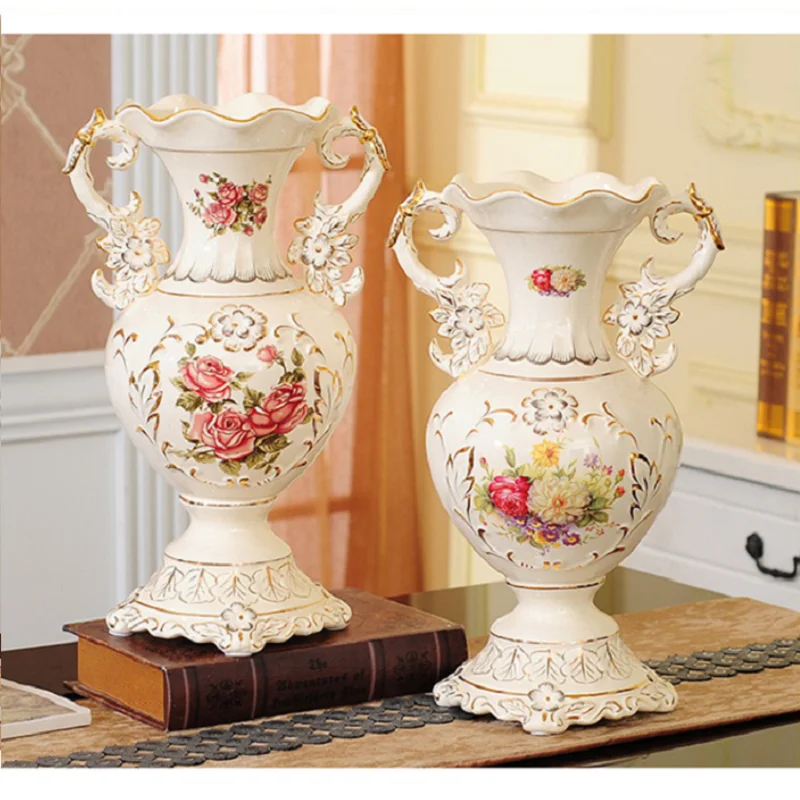 

Luxury European Resin Vase Stereoscopic Dried Fowers Arrangement Wobble Plate Living Room Entrance Ornaments Home Decorations