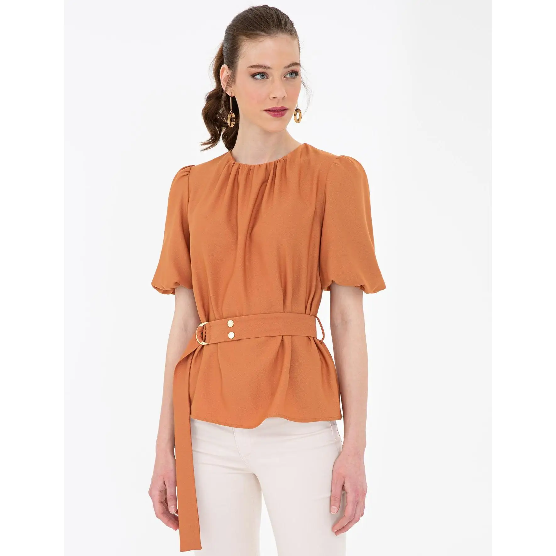 Оранжевая блузка Pierre Cardin с коротким рукавом Стандартный крой 50241645 VR191|Блузки| |