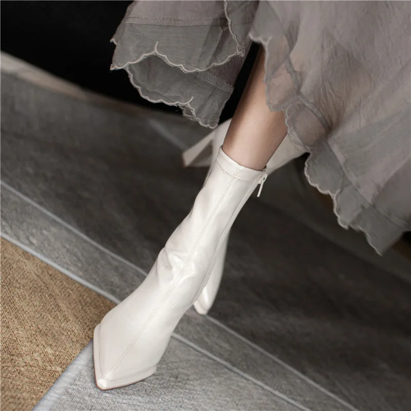 Pointed Toe Chelsea Boot Women High Heels Leather Pumps Boot Short Ankle Shoes Fashion 2022 Autumn Winter Women Shoes