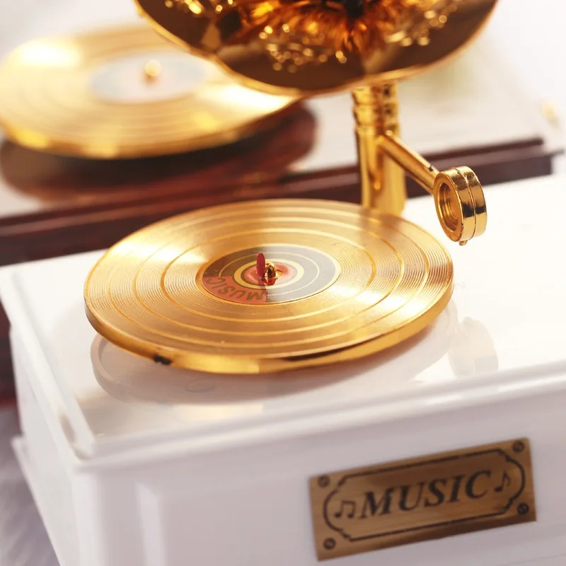 Retro Gramophone Drawer Music Box for Home Decor Wedding Birthday Gift Figurine Hand Crank Carousel Musical |