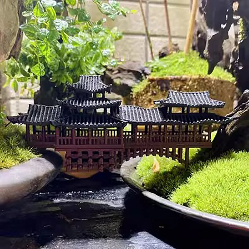 Фото Древняя архитектурная модель в китайском стиле, покрытый мост, 3D-печать, мини-пейзажный мост, пластиковый орнамент, 231 №1