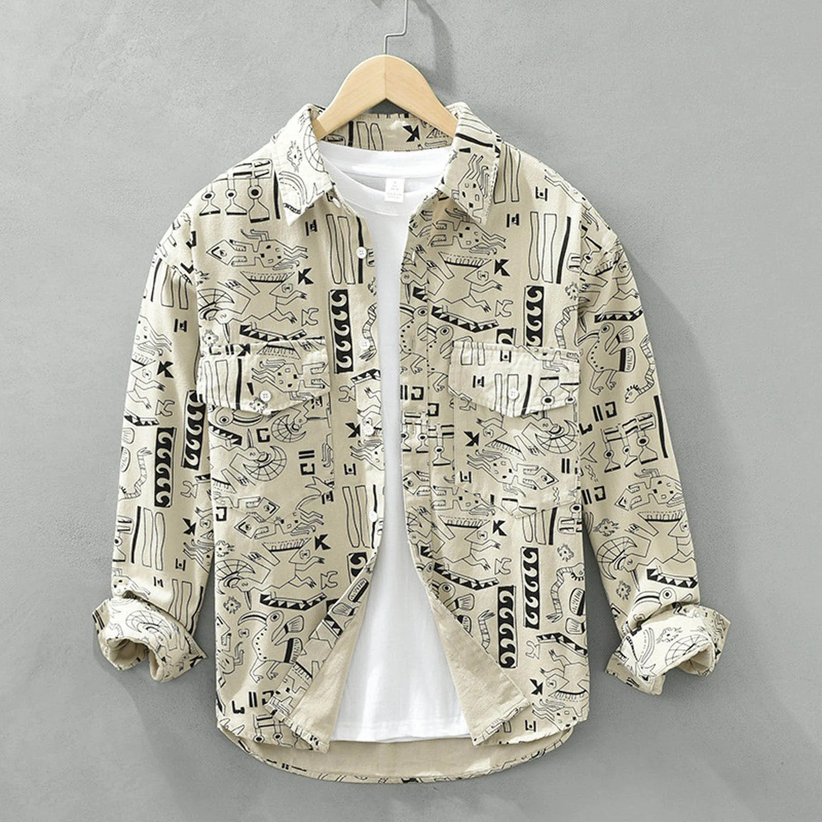

Мужская рубашка с принтом в стиле Харадзюку, Повседневная Свободная рубашка с отложным воротником, топы, уличная одежда с граффити, 2XL 3XL, осень 2023