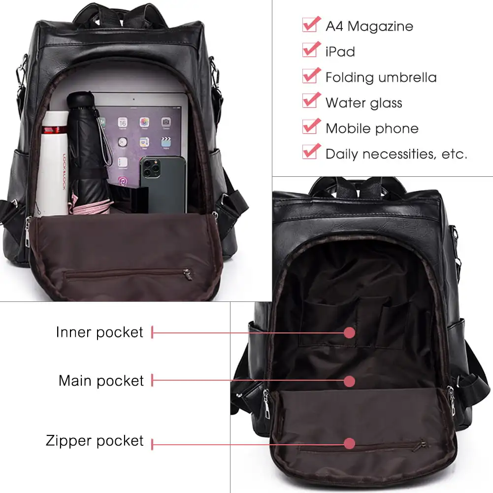 Women Large Capacity PU Leather Anti-theft Casual Backpack Fashion Satchel Bags