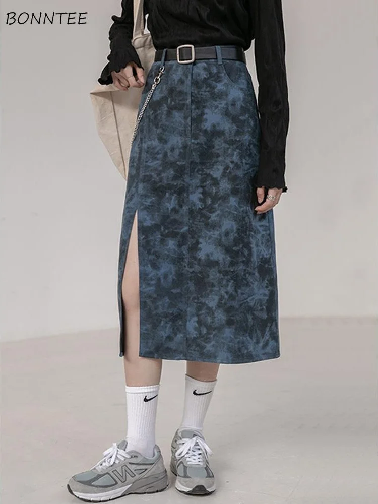 

Юбка женская состаренная, трапециевидная, до середины икры