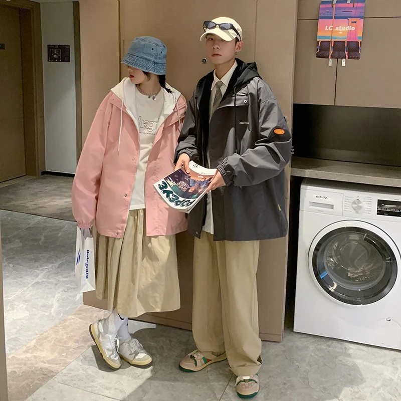 Новая весенне-осенняя куртка для влюбленных модная с капюшоном из двух частей