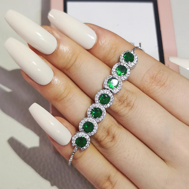 

2022 New Luxury Green Pink Rose Gold Silver Color CZ Bracelet Bangle for Wedding Women on Hand Luxury Jewelry Gifts Femme Bijou