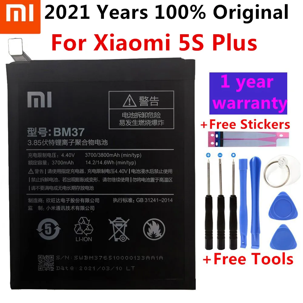 

Original Xiaomi Mi 5S Plus Battery BM37 3800mAh for Xiaomi Mi 5S Plus MI5S Plus High Quality BM37 Replacment Phone Battery+Tools
