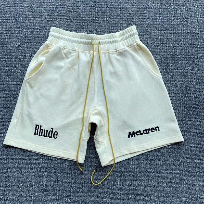 

new High quality cotton casual shorts Embroidery RHUDE Shorts Men Women 1:1 Best Quality Yellow Drawstring Breeches