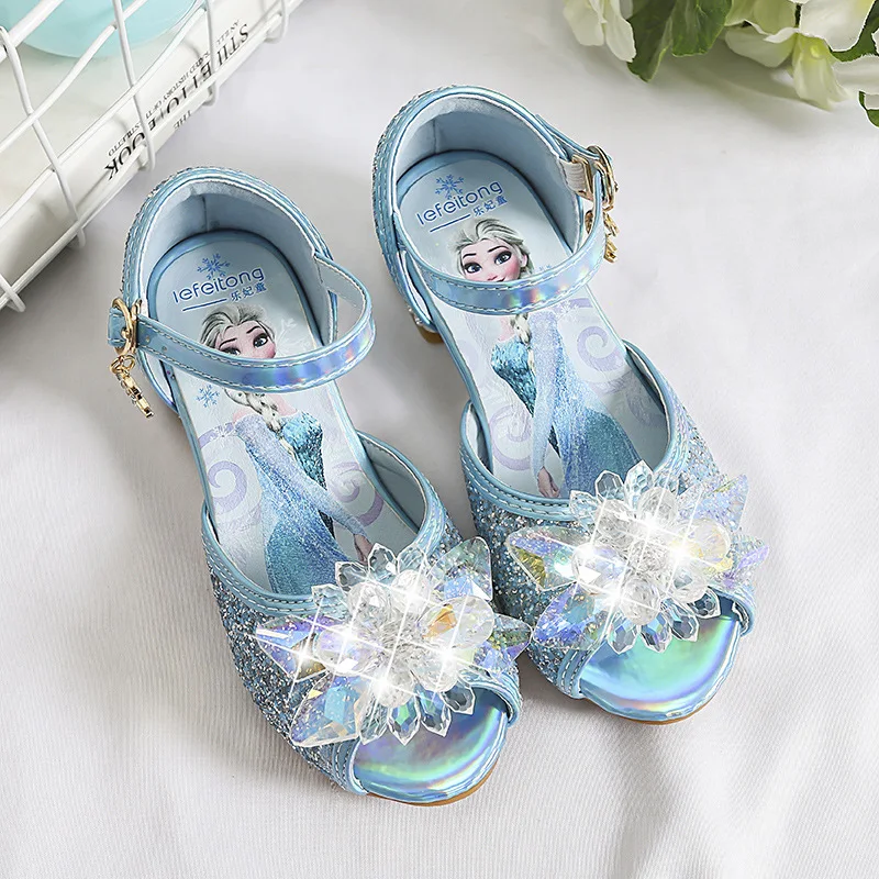 

Disney Children's Cartoon ELSA Princess Fashion Crystal Sequins Party Performance High Heel Sandals Summer Beach Shoes Princess