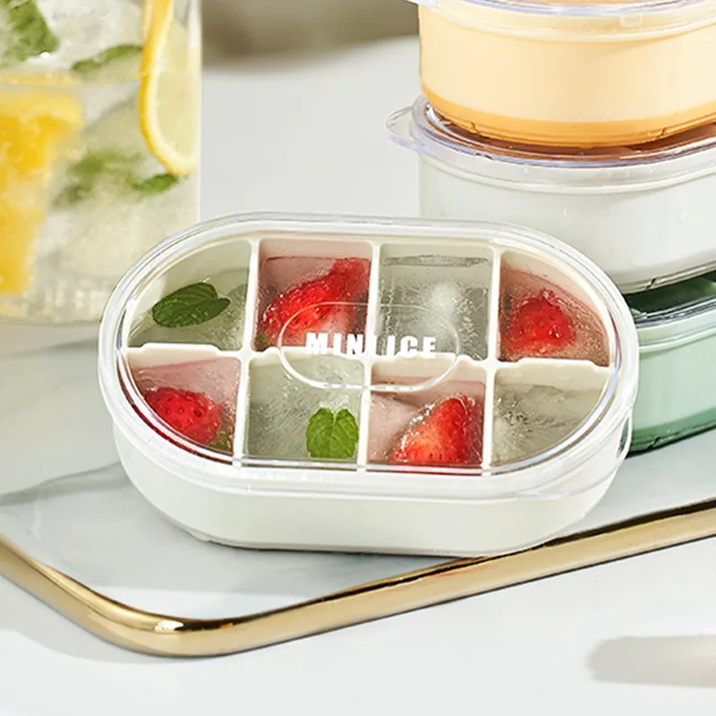 

Овальный самодельный контейнер для кубиков льда с 8 ячейками и видимым покрытием, пыленепроницаемый и антизапаховый силиконовый мягкий чехол, легко снимается кубик льда Mo