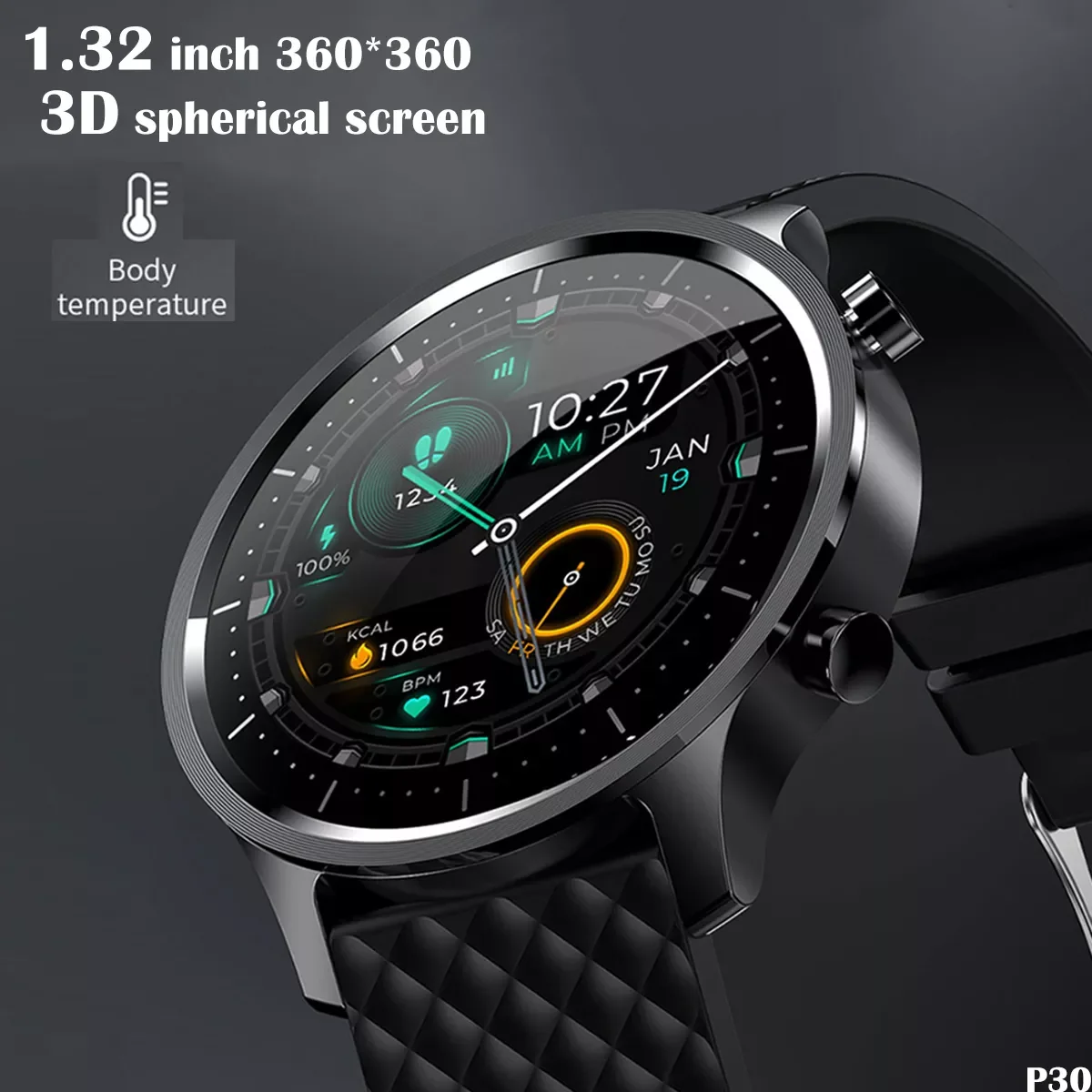 

P30 2021 NEW Smart Watch Men 3D Spherical Full Touch Screen Fitness Watches For Men Temperature Heart Rate Monitor Android ios