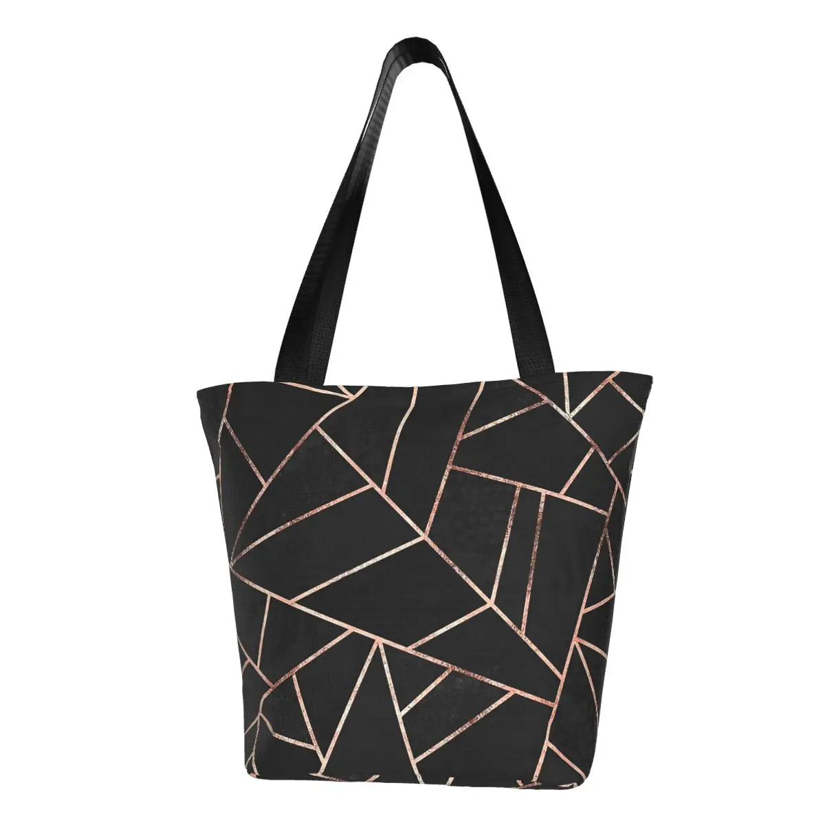 Black And Rose Gold Shopping Bag Aesthetic Cloth Outdoor Handbag Female Fashion Bags