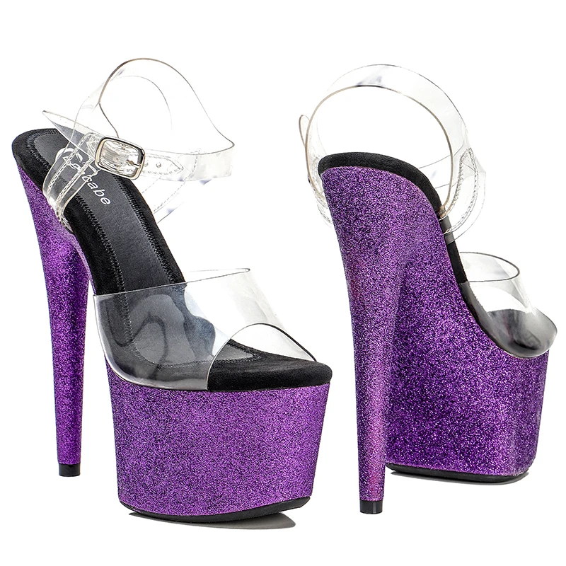 Leecabe 17CM/7inch Purple Glitter High Heel Sandals Lap-dancing Shoes High-Platform Sexy Pole Dancing Shoes  Dance Shoes