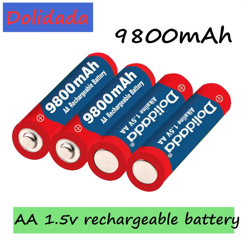 

4pcs Brand AA rechargeable battery 9800mah 1.5V New Alkaline Rechargeable batery for led light toy mp3 Free shipping