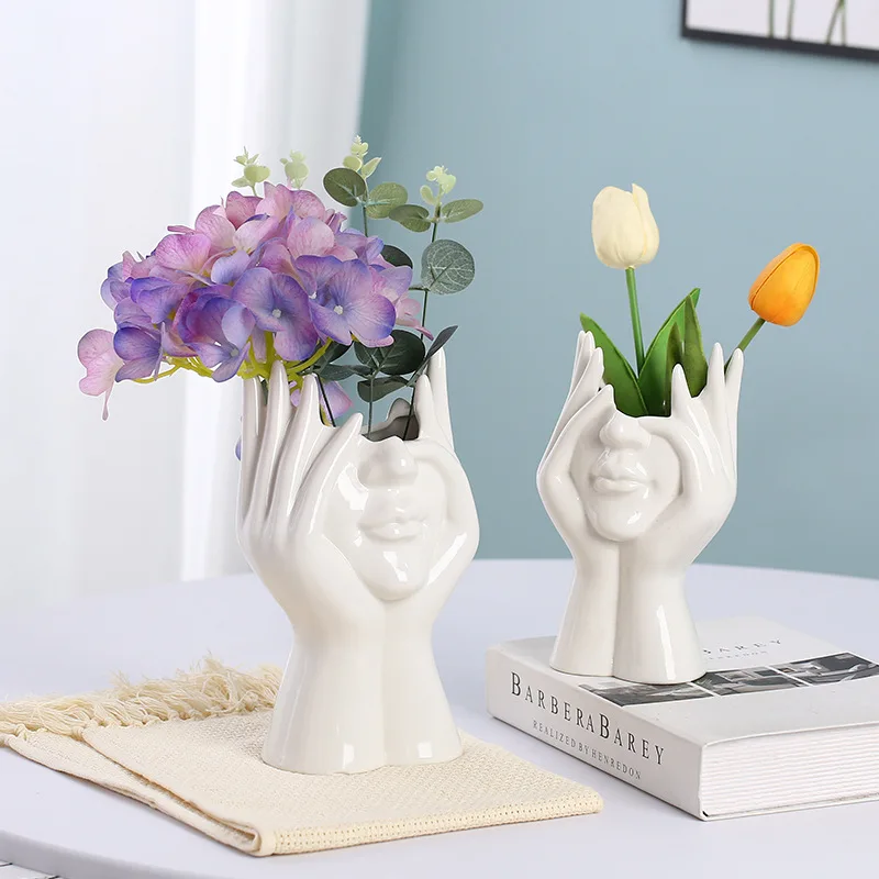 1pc Body Art Ceramic Vase Decoration Crafts Simple Face Living Room Dry Flower Arrangement Vase Nordic Style Home Decoration