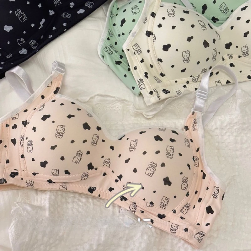 

Бюстгальтер HelloKittys Sanrioed, комплект нижнего белья с застежкой, милая маленькая грудь для студентов, бюстгальтер пуш-ап с маленькой чашкой, женский сексуальный топ для девушек, бюстгальтеры