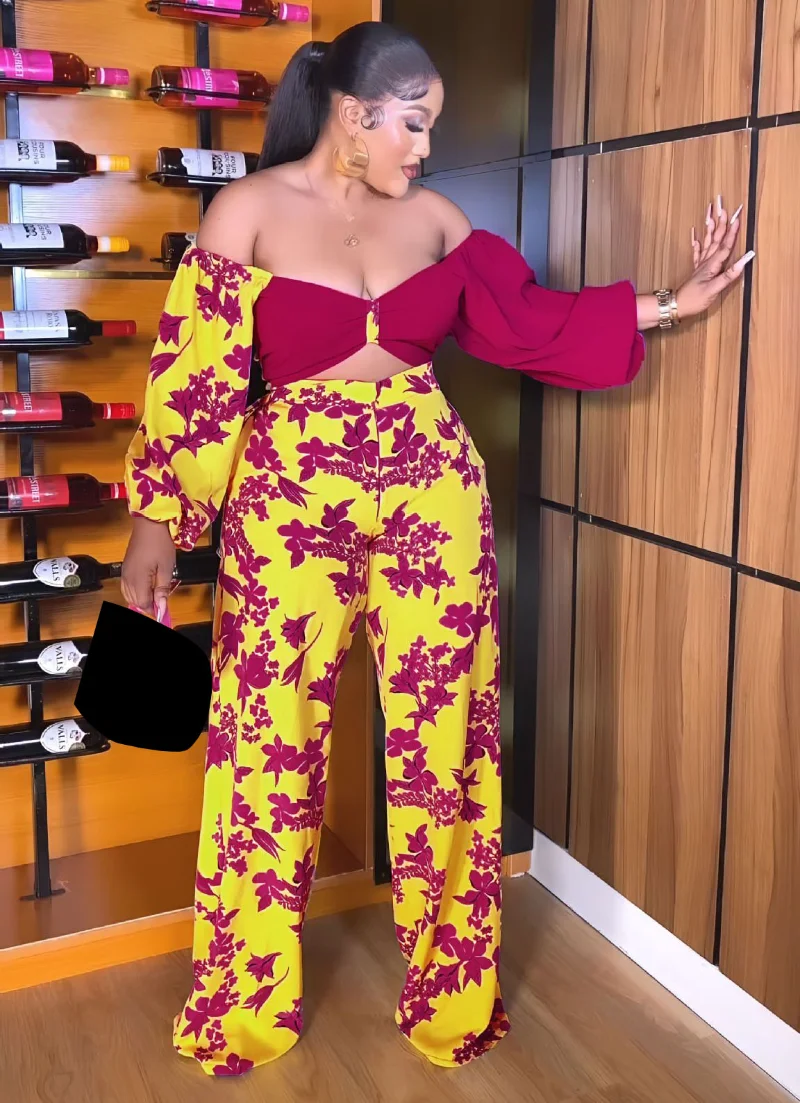 

Женский комбинезон с открытыми плечами и длинным рукавом, с принтом