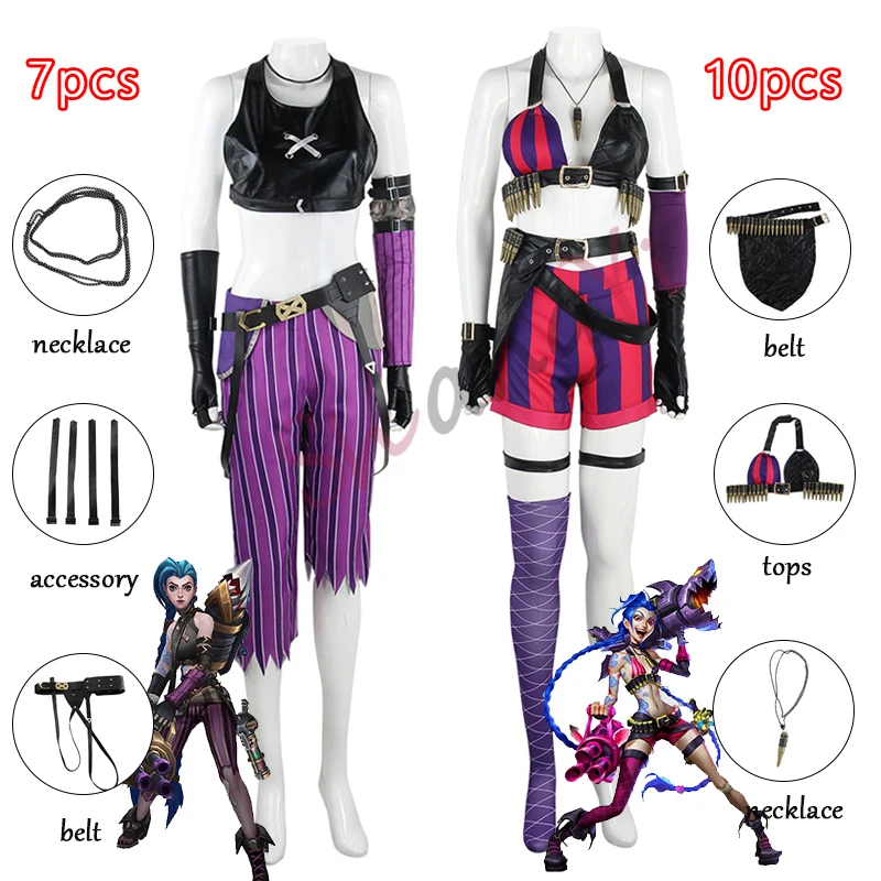 

Аниме игра LOL Jinx Arcane Косплей Crit Loli Jinx Костюмы для косплея Сексуальный наряд League of Legends Женский маскарадный костюм Хэллоуин форма Карнавальный ролевые костюмы женские одежда