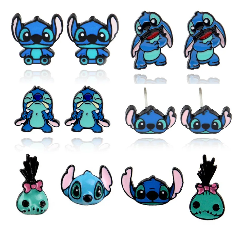 

Disney Stitch Anime Surrounding Star Baby Cartoon Shape Alloy Dropping Oil Earrings Style Ear Studs Earclips Dangle Earrings