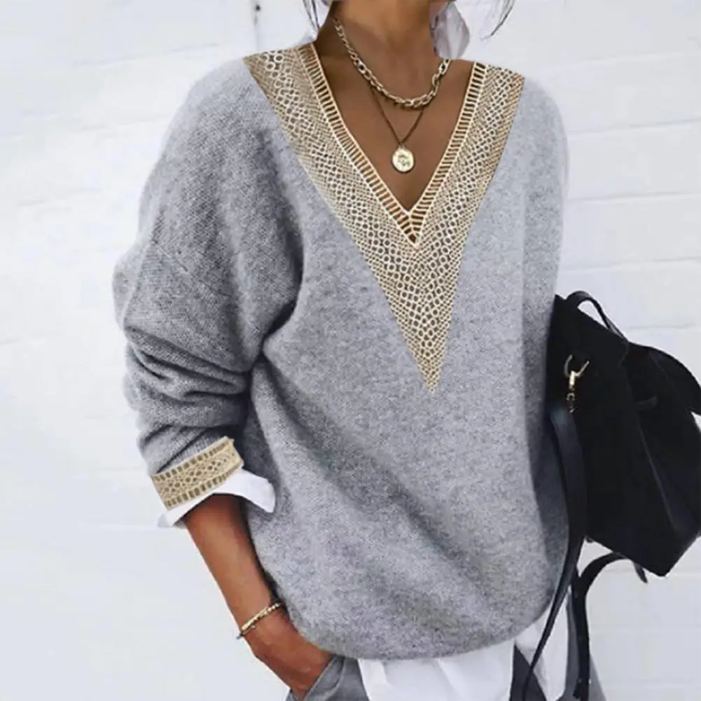 

Ladies Sweater Cozy Winter Wardrobe Non-fading Washable Super Soft Sweater Tops with Long Sleeves V-neck for Women Lady