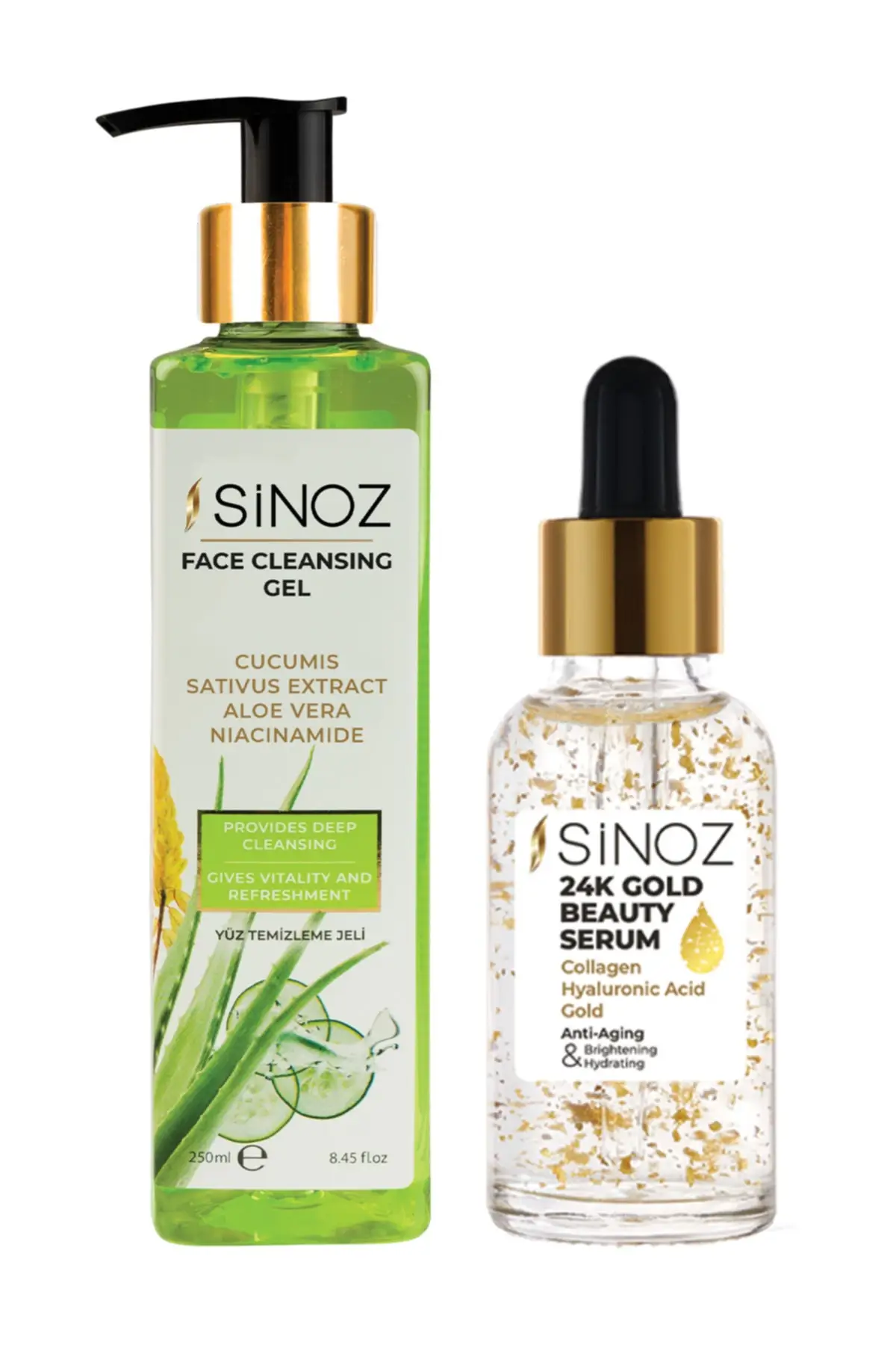 

24K Gold Face Care Serum + Face Cleansing Gel aging anti and intensive moisture provider Aloe vera and cucumber concise Hot Sale