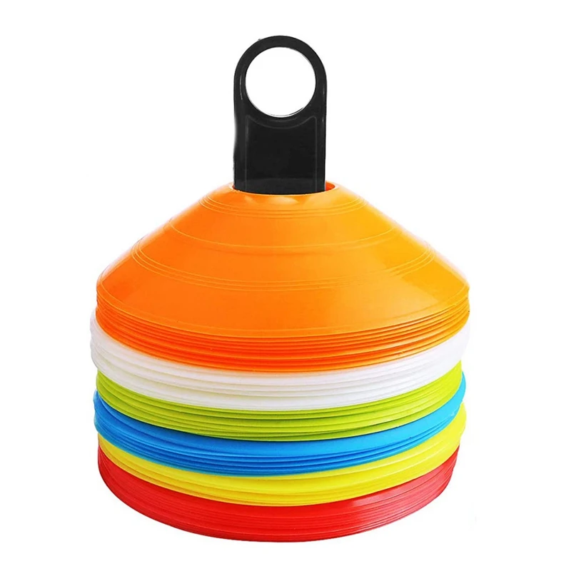 

New-Sports Soccer Disc Cone, Set of 60, 2 Inch Multicolor Agility Cones Field Marker Cones with Holder and Mesh Bag, 6Color