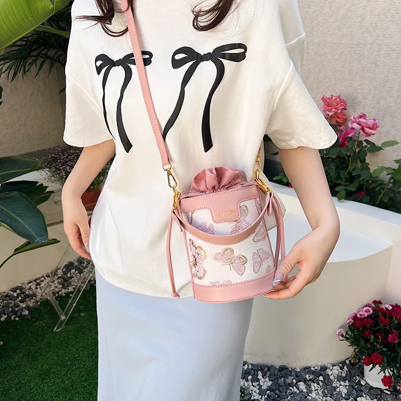 Женская сумка-ведро ручной работы WBS черная сумка через плечо из