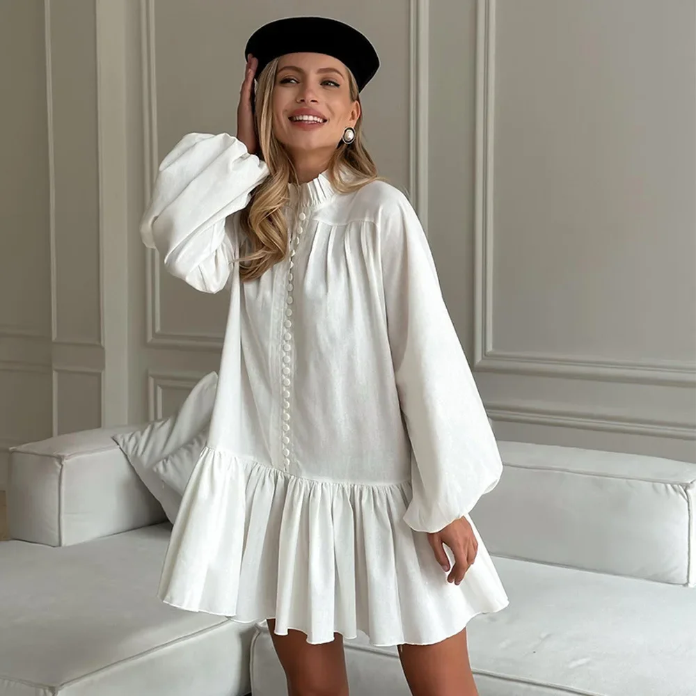 2024 ранняя осень винтажное женское платье с пышными рукавами облегающее талию