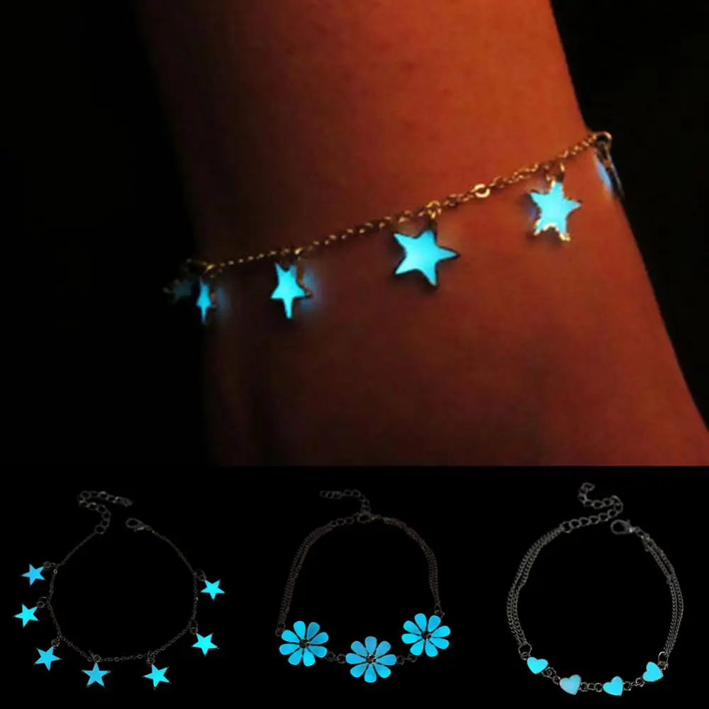 

Vintage Luminous Beach Anklet Hard Shell Foot Chain Fashion Jewelry Charming Heart Anklet Glow In The Dark