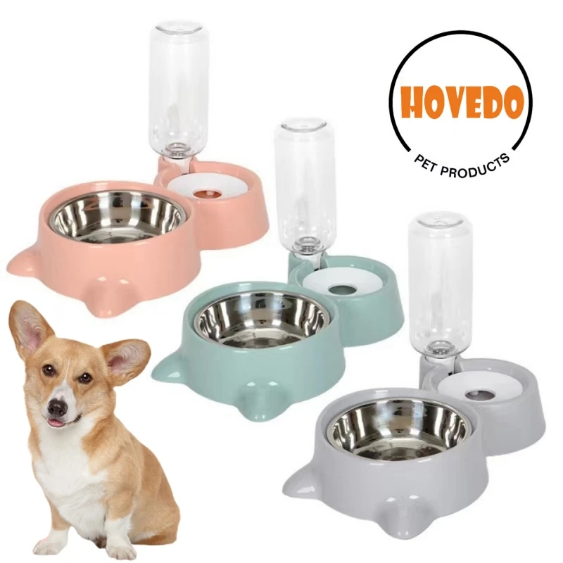 

Two-in-one Pet Cat Bowl Automatic Replenishment Cat and Gog Drinking Water Feeding Non-wet Mouth Stainless Steel Corner Bowl
