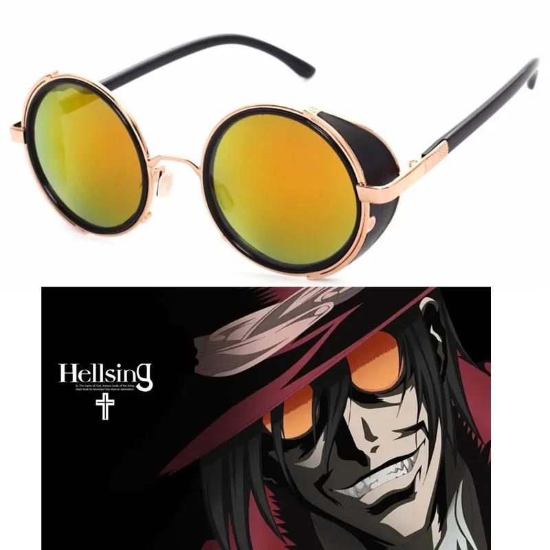 

Аниме, костюмы для косплея Hellsing, для мужчин и женщин, в стиле панк, с металлической круглой оправой, солнцезащитные очки, реквизит для Хэллоу...