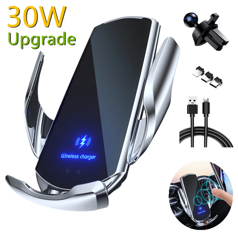 

30W Car Phone Holder Fast Wireless Charger Automatic Intelligent Infrared Air Vent Mount Charging for All Smartphone