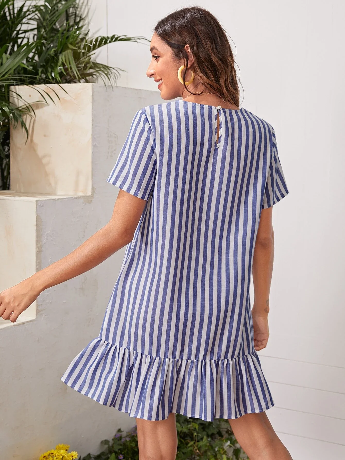 

y2k Ruffle Hem Striped Dress